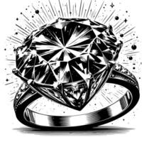 noir et blanc silhouette de une à la perfection Couper pétillant solitaire diamant gemme vecteur