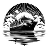 noir et blanc illustration de une océan doublure à le mer vecteur