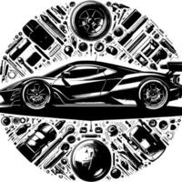 noir et blanc illustration de une hypercar des sports voiture vecteur