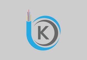 initiale k monogramme lettre alphabet avec électrique fil, optique fibre câble. vecteur