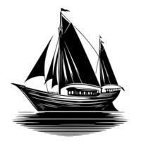 noir et blanc illustration de une voile bateau vecteur