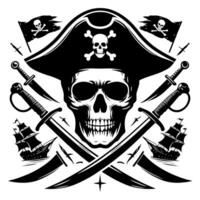 noir et blanc illustration de pirate symbole avec épées et chapeau vecteur