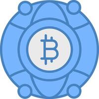 global bitcoin ligne rempli bleu icône vecteur