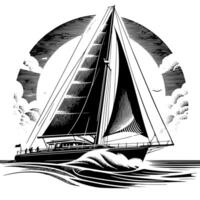 noir et blanc illustration de une voile bateau vecteur