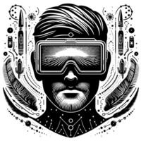 noir et blanc illustration de vr des lunettes casque vecteur