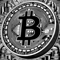 noir et blanc illustration de une Célibataire bitcoin pièce de monnaie vecteur