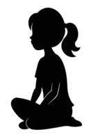 noir silhouette de une fille séance sur le sol vecteur