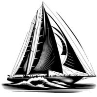 noir et blanc illustration de une voile bateau vecteur