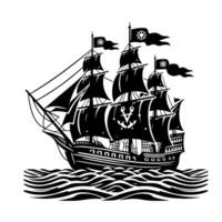 noir et blanc illustration de pirate navire vecteur