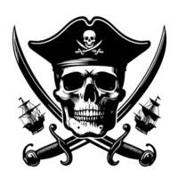 noir et blanc illustration de pirate symbole avec épées et chapeau vecteur