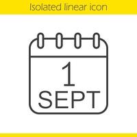 icône linéaire du 1er septembre. illustration de la ligne mince. calendrier d'abord. symbole de contour. dessin de contour isolé de vecteur