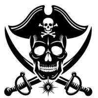 noir et blanc illustration de pirate symbole avec épées et chapeau vecteur