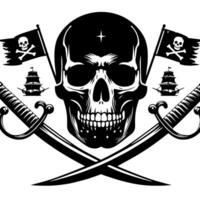 noir et blanc illustration de pirate symbole avec épées et chapeau vecteur