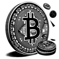 noir et blanc illustration de une Célibataire bitcoin pièce de monnaie vecteur