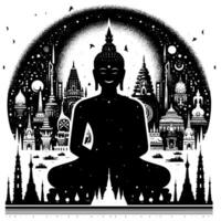 noir et blanc illustration de une Bouddha statue symbole vecteur