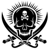 noir et blanc illustration de pirate symbole avec épées et chapeau vecteur