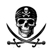 noir et blanc illustration de pirate symbole avec épées et chapeau vecteur