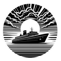 noir et blanc illustration de une océan doublure à le mer vecteur