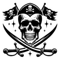 noir et blanc illustration de pirate symbole avec épées et chapeau vecteur