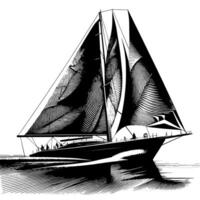 noir et blanc illustration de une voile bateau vecteur