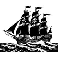 noir et blanc illustration de pirate navire vecteur