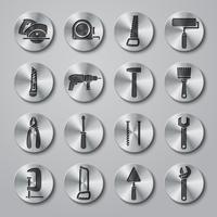 Boîte à outils icônes définies sur des boutons en métal vecteur