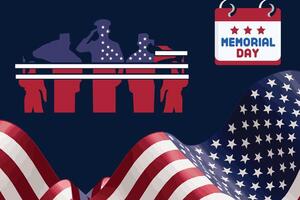 Mémorial journée. illustration soldat avec américain drapeau vecteur