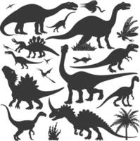 silhouette préhistorique dinosaure divers noir Couleur seulement vecteur