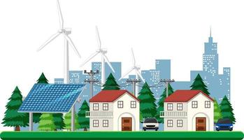 énergie verte générée par l'éolienne et le panneau solaire vecteur