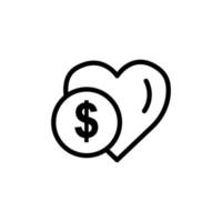 icône de ligne de coeur avec dollar. symbole de charité, don, humanité. trait modifiable. vecteur de modèle de conception