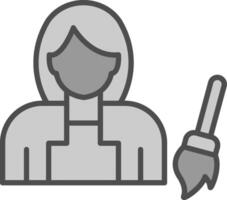 Femme de ménage ligne rempli niveaux de gris icône conception vecteur