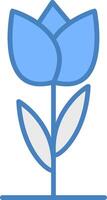 tulipe ligne rempli bleu icône vecteur