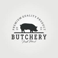 Boucher porc logo ancien illustration, Frais Viande porc pour vente vecteur