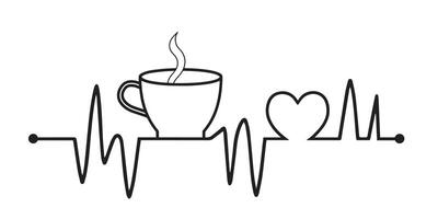 chaud café tasse battement de coeur vague illustration dans noir et blanc vecteur