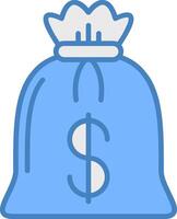sac de argent ligne rempli bleu icône vecteur