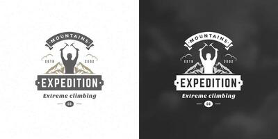 grimpeur logo emblème Extérieur aventure expédition illustration alpiniste homme silhouette vecteur