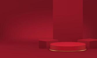 rouge 3d cylindre podium piédestal luxe mode salle d'exposition pour produit spectacle réaliste vecteur