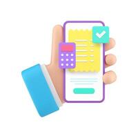 comptabilité bancaire impôt Paiement téléphone intelligent application dans affaires homme main 3d icône réaliste vecteur