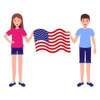 les hommes et les femmes tiennent le drapeau américain. vecteur
