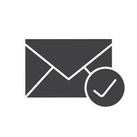 icône de courrier électronique vérifié. symbole de silhouette de lettre. SMS reçu. espace négatif. illustration vectorielle isolée vecteur