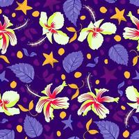 illustration d'hibiscus hawaïen s'épanouir sans soudure tropicale téléchargeable. conçu avec de nombreux éléments de fleurs et de feuillages colorés. idéal pour la décoration intérieure, la tapisserie d'ameublement, la tapisserie, etc. vecteur