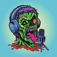 illustrations de logo de podcast zombie tête en colère vecteur