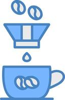 café filtre ligne rempli bleu icône vecteur