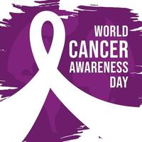concept de journée mondiale de sensibilisation au cancer avec ruban et fond de pinceau violet. illustration vectorielle pour les médias sociaux et le modèle de bannière vecteur