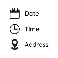 date, heure, adresse ou lieu symbole d'icônes vecteur