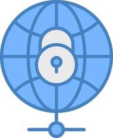 Sécurité monde ligne rempli bleu icône vecteur