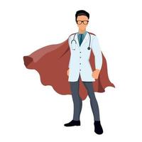 médecin de super héros de dessin animé avec cape rouge vecteur