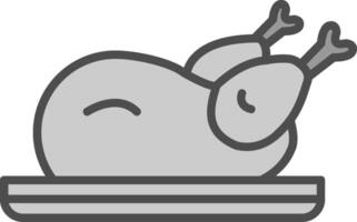 rôti poulet ligne rempli niveaux de gris icône conception vecteur