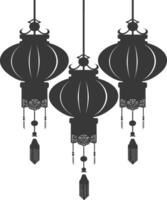 silhouette chinois traditionnel asiatique lanterne noir Couleur seulement vecteur