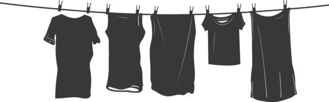 silhouette corde à linge pour pendaison vêtements noir Couleur seulement vecteur